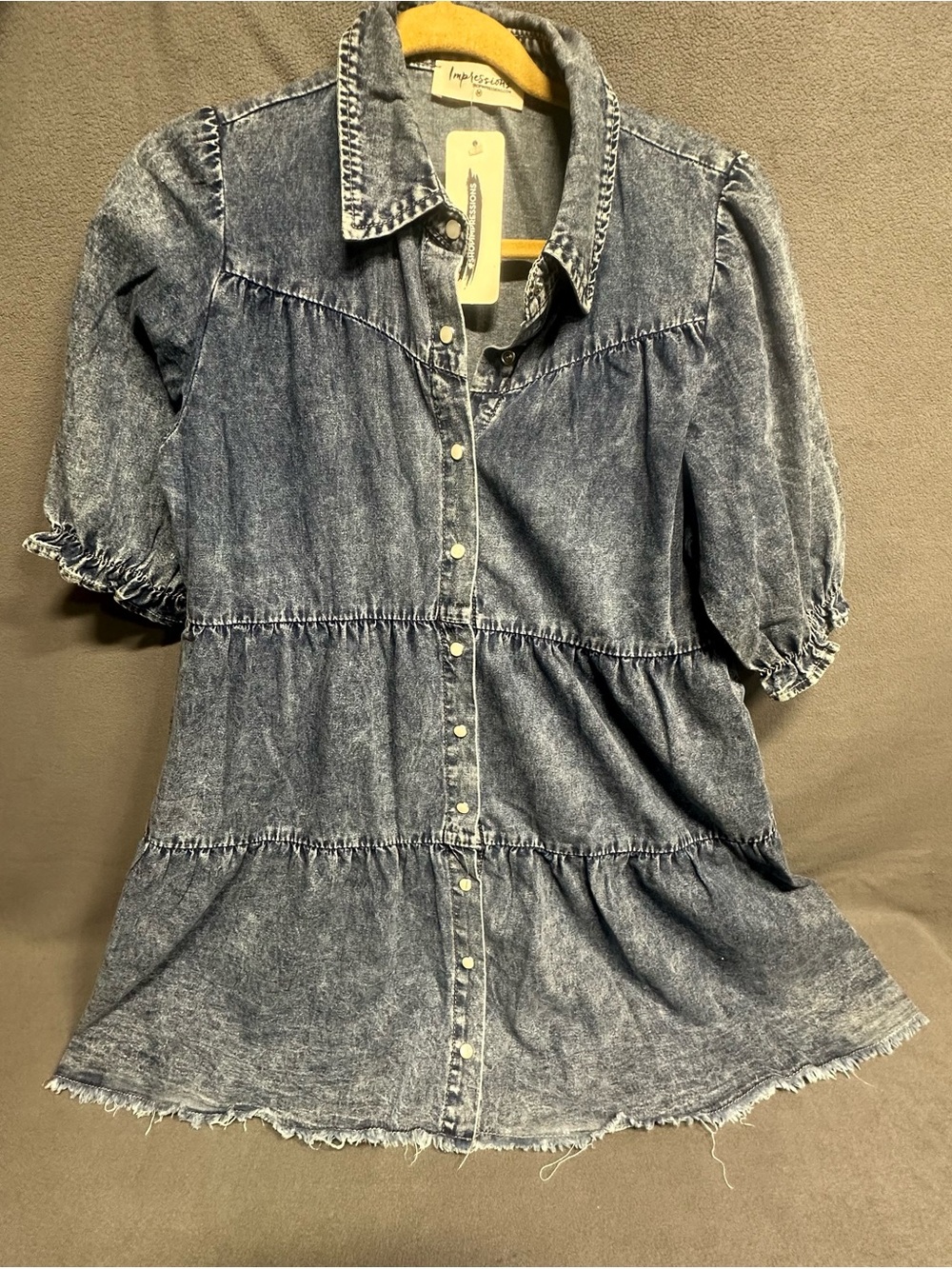 Impressions Washed Denim-Style Tiered Mini Dress in Blue